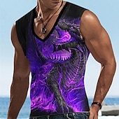 billige T-skjorter med dyreprint-Herre Grafisk Dyr Drage Vest topp Ermeløs T skjorte 3D-utskrift V-hals Skjorte Designer Fritid Bekvem Daglig Feriereise Ut på byen Gul Blå Himmelblå Vår sommer Klær S M L XL 2XL 3XL
