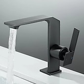 cheap Classical-Waterfall Bathroom Sink Mixer Faucet Brass, Single Handle Washroom Basin Taps One Hole Faucets with Hot and Cold Hose, Waterfall Spout Brass Bathroom Tap Chrome Black Gold Grey