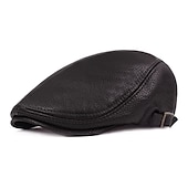 cheap Men&#039;s Hats-Men&#039;s Flat Cap Black Brown PU Pure Color 1920s Fashion Vintage Casual Outdoor Street Daily Pure Color Windproof Comfort Breathable Fashion