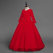 cheap Flower Girl's Dresses-Kids Girls' Flower Girl Dress Dress Half Sleeve Wedding Party Lace up Mesh Elegant Vintage Maxi Swing Dress A Line Dress Spring Fall 3-12 Years White Light Green Pink