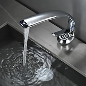 cheap Classical-Bathroom Sink Mixer Faucet, Single Handle One Hole Washroom Basin Taps Chrome Finish Bathroom Faucet with Hot and Cold Water Hose