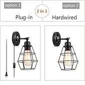 billiga Vägglampor för inomhusbelysning-led vägglampa plug-in trådbur vägglampa industriell vägglampa med sladd rustik vägglampa på/av-brytare retro vägglampa för sänggavel sovrum