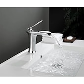 cheap Classical-Waterfall Bathroom Sink Mixer Faucet 4.7&quot; Spout, Mono Wash Basin Single Handle Basin Taps Washroom with Hot and Cold Hose, Monobloc Vessel Water Brass Tap Deck Mounted