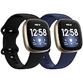 baratos Pulseiras de relógio Fitbit-2 por Pacote Pulseira de Smartwatch Compatível com Fitbit Versa 3 Sense Silicone macio Relógio inteligente Alça Ajustável Loop Solo Mulheres Homens Pulseira Esportiva Substituição Pulseira