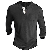 preiswerte Lässiges Henley-T-Shirt-Herren Henley Shirt Tee langarmshirt Glatt Henley Casual Festtage Langarm Button-Down Bekleidung Baumwollmischung Modisch Designer Komfortabel Essential