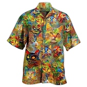 abordables Camisas estampadas para hombre-Hombre Comida Letra Camisa Abotonar la camisa Manga Corta Tropical Moda Hawaiano Exterior Diario Playa Verano Primavera Cuello Vuelto Estampado Abotonar Negro Negro / Verde Amarillo Verde Claro Negro