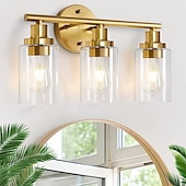 abordables Appliques de salle de bain-éclairage de salle de bain vanité lumière 3 lumières applique murale éclairage en laiton brossé salle de bain lumière avec abat-jour en verre clair salle de bain applique murale applique murale pour