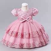 abordables Robes à Fleurs pour Filles-robe de soirée pour filles en bas âge robe de soirée florale robe midi performance maille col rond manches courtes robe active 3-7 ans vin d&#039;été