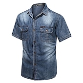preiswerte Jeanshemden für Herren-Herren Hemd Chambray-Hemd Sommerhemd Jeanshemd Knopfhemd Dunkelgray Leicht Blau Kurzarm Einfach Umlegekragen Lässig Täglich Button-Down Bekleidung Baumwolle Denim Mode Streetwear Klassisch
