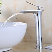 economico Classici-miscelatore lavabo bagno a cascata alto, lavabo monocomando rubinetti lavabo monocomando bagno con tubo acqua calda e fredda monoblocco vaso acqua rubinetto in ottone montato a ponte