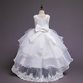 billiga Brudnäbbsklänningar-Brudnäbbsklänning Flickor Klänning Prinsessaklänning Festklänning Formell Bröllop Fest Elegant Formell Ljuv Blomma Ärmlös Rund hals Vit Rodnande Rosa