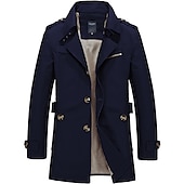 preiswerte Herren-Blazer &amp; -Anzüge-Herren Wintermantel Windbreaker Feldmantel Trenchcoat Geschäft Casual Winter Herbst Winter Polyester Windbreaker Oberbekleidung Bekleidung Strassenmode Einfarbig Fallendes Revers