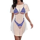 billiga Rolig grafik-dambikiniskjorta täcka upp klänning rolig söt bikinitryck för badkläder kortärmad 3d-grafik baggy badkläder täckning