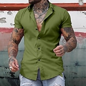 preiswerte Herrenhemd zum Knöpfen-Herren Hemd Sommerhemd Freizeithemd Knopfhemd Hemden zum Herausstecken Schwarz Weiß Gelb Rosa Dunkelmarine Kurzarm Einfach Umlegekragen Urlaub Straße Bekleidung Baumwolle Baumwollmischung Mode Lässig