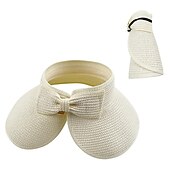 cheap Home Hats-Summer Foldable Empty Straw Hat Portable Outdoor Sunscreen Big Edge Sunshade Anti-ultraviolet Bow Beach Hat