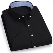 billiga oxfordskjortor för män-Herr Skjorta Button Down skjorta Icke-järnskjorta Oxford skjorta Enfärgad / vanlig färg Bröllop Kontor &amp; Karriär Svart Vit Gul Mörk marin Kortärmad Tröjkrage Vår &amp; sommar Kläder