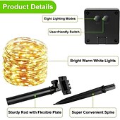 זול מופעל באמצעות אנרגיה סולארית-אור שמש led 7m חיצוני עמיד למים זר פיות אורות מחרוזת שמש קישוט מנורה סולארית למסיבת חג המולד גן פטיו 7m-50leds 12m-100leds 22m-200leds