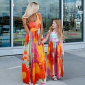 cheap Casual Dresses-Mommy and Me Dresses Tie Dye Sunflower Casual Print Black White Sleeveless Midi Mommy And Me Outfits Active Matching Outfits