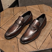 levne Poloformální-pánské hnědé penny mokasíny z umělé kůže – klasické slip-on společenské boty pro podnikání, kancelář a formální příležitosti