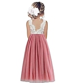preiswerte Kleider für die Blumenmädchen-Blumenmädchenkleid Mädchen Party Kleid Leistung Hochzeit Party Prinzessin Süß Gitter Feste Farbe Ärmellos Rundhalsausschnitt Weiß Rosa 2-12 Jahre