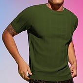 זול חולצות טריקו קז&#039;ואל לגברים-בגדי ריקוד גברים חולצה קצרה טי סרוג שרוול קצר צווארון צווארון קיץ אחיד אופנתי בסיסי יום יומי סרוג חופשה ליציאה יום יומי\קז&#039;ואל כחול כהה חאקי ירוק צבאי חולצה עליונה לגברים