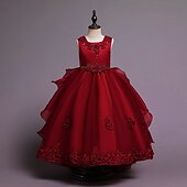 billiga Brudnäbbsklänningar-Brudnäbbsklänning Flickor Klänning Prinsessaklänning Festklänning Formell Bröllop Fest Elegant Formell Ljuv Blomma Ärmlös Rund hals Vit Rodnande Rosa