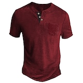 olcso Alkalmi Henley póló-Férfi Henley ing Tee Top Sima Henley Utca Vakáció Rövid ujjú Gomb Zseb Ruházat Divat Dizájn Alap
