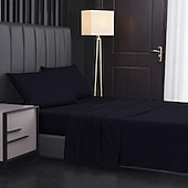 baratos Lençóis e fronhas-Conjunto de lençol de cama de microfibra supermacio para hotel de luxo egípcio com 4 peças, bolso profundo sem rugas de 14/18 polegadas