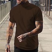 cheap Basic T shirts-Men&#039;s T Shirt Mock Turtleneck Short Sleeve Turtleneck Summer Plain Fashion Casual Comfortable Street Holiday Beach Wine Black White Top Tee for Men