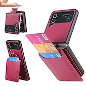 זול מארז סמסונג-נרתיק טלפון לסמסונג גלקסי Z Flip 6 Z Flip 5 Z Flip 4/3/2 כיסוי אחורי פליפ עם מחזיק כרטיסים מחזיק סטנד עור PC PU בצבע אחיד