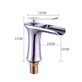 cheap Classical-Waterfall Bathroom Sink Mixer Faucet 4.7&quot; Spout, Mono Wash Basin Single Handle Basin Taps Washroom with Hot and Cold Hose, Monobloc Vessel Water Brass Tap Deck Mounted