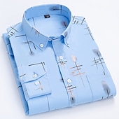 economico Camicie Button Down da uomo-Per uomo Camicie Camicia abbottonata Camicia non stirabile A quadri / A righe / Chevron Matrimonio Ufficio e carriera Blu chiaro Nero Bianco Rosso Manica lunga Collo ripiegabile Per tutte le stagioni