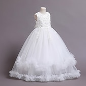 preiswerte Partykleider-Kinder Mädchen Kleid Blume ärmellos Performance Party Spitze süßes Polyester knielanges Tüllkleid Sommer Frühling Herbst 4–13 Jahre blau