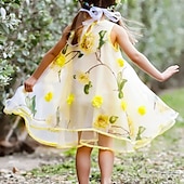 cheap Casual Dresses-Kids Girls&#039; Dress Flower Sleeveless Casual Active Daily Cotton Above Knee Casual Dress Floral Dress Summer Spring 4-12 Years Yellow Pink Purple