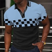 abordables Polo géométrique pour homme-Homme Plaid Polo Chemise de golf Manche Courte Polos Col en V Occasionnel Vêtements de vacances Tenue formelle Vêtements de festival Impression 3D Noir Jaune Bleu