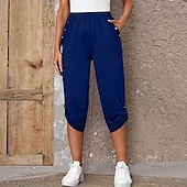 abordables Bermuda-Femme short capri Mode Mollet Plein Poches latérales Confort Micro-élastique Casual Quotidien Noir Vin Bleu Kaki Standard