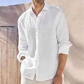 cheap Vacation-Men&#039;s Shirt Linen Shirt Summer Shirt Beach Wear Casual Shirt Button Up Shirt Plain Vacation Curise White Pink Blue Gray Long Sleeve Lapel Spring &amp; Summer Clothing Apparel