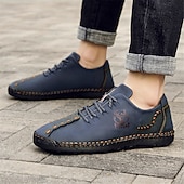 abordables Baskets-chaussures décontractées à lacets en similicuir vert pour hommes – coutures artisanales, coupe confortable et style vintage pour un usage quotidien