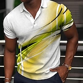 baratos Polo Geométrico Masculino-Homens Geométrica Camisas Polo Camisa de golfe Manga Curta Camisas polo Camisas de colarinho Business casual Roupas de férias Traje formal Roupas para festivais Botões Impressão 3D Amarelo Claro