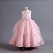 billiga Brudnäbbsklänningar-Brudnäbbsklänning Flickor Klänning Prinsessaklänning Festklänning Formell Bröllop Fest Elegant Formell Ljuv Blomma Ärmlös Rund hals Vit Rodnande Rosa