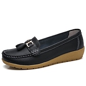 billige Flate sko til kvinner-Dame Flate sko Slip-Ons Store størrelser Klassiske Loafers Myke sko Arbeid Daglig Vandring Helfarge Sommer Flat hæl Kvadratisk Tå Fritid minimalisme Fuskelær PU Tøfler Lyseblå Vin Svart