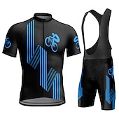 お買い得  男性用衣料品セット-男性用 ビブショーツ付きサイクリングジャージー グラフィック おかしい 半袖 バイク スーツウェア 3つのリアポケット付き マウンテンサイクリング ロードバイク 3Dパッド 速乾性 後ポケット 吸汗性 スポーツ イエロー ルビーレッド ブルー 衣類
