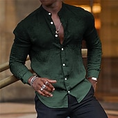 abordables Diseño Geométrico-Hombre Camisa Camisa para Vestido Degradado Exterior Casual Azul Piscina Fucsia Verde Trébol Caqui Manga Larga Escote Chino Verano Primavera Ropa Estampado