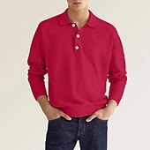 お買い得  メンズ クラシックポロ-男性用 ゴルフシャツ ニットポロ ストリート カジュアル ポロカラー クラシック 長袖 ストリートファッション ベーシック 純色 平織り ボタンフロント 春 秋 レギュラー Темный хаки ホワイト ピンク ルビーレッド ネイビーブルー ミントグリーン ゴルフシャツ