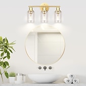 abordables Appliques de salle de bain-éclairage de salle de bain vanité lumière 3 lumières applique murale éclairage en laiton brossé salle de bain lumière avec abat-jour en verre clair salle de bain applique murale applique murale pour