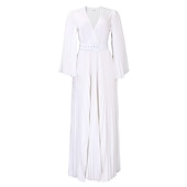 abordables Robes de fête-Robes de Fête A-Ligne Robe Volante Invité de Mariage Vacances Longueur De Sol Manches 3/4 Col en V Ceinture  Sash Chiffon avec Plis robe à impressionner