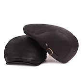 cheap Men&#039;s Hats-Men&#039;s Flat Cap Black Brown PU Pure Color 1920s Fashion Vintage Casual Outdoor Street Daily Pure Color Windproof Comfort Breathable Fashion