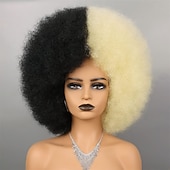 economico Parrucche di Carnevale-capelli afro colore bianco parrucche per donne nere parrucca glueless wear and go parrucca resistente al calore anni &#039;70 parrucca afro sintetica per costume da festa e cosplay parrucche di halloween