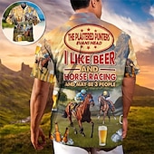 billige Dyremønster-Kentucky Derby Herre Hest Øl Hesteveddeløp Skjorte Hawaii skjorte Skjorte med knapper Kortermet Sport Mote Gatemote utendørs Avslappet Hawaiisk Sommer Vår cubansk krage Trykt mønster Morsomme