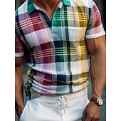 cheap Men's Geometric Polo-Men's Plaid Polo Shirts Golf Shirt Short Sleeve Polo Shirts Collared Shirts Casual Vacation Wear Formal Wear Festival Wear Buttons 3D Print Yellow Red Green